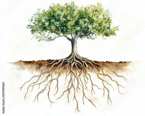 Illustration of a tree with visible roots, showcasing nature's beauty and structure.