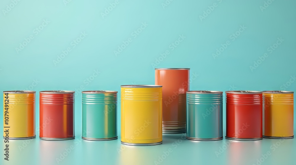 Tin cans with different food on color background. canned food. Ultra realistic. Photorealistic hypermaximalist advertising photography hyper realistic fine detail Tin cans with different food on color background. canned food. Ultra realistic. Photorealistic hypermaximalist advertising photography hyper realistic fine detail