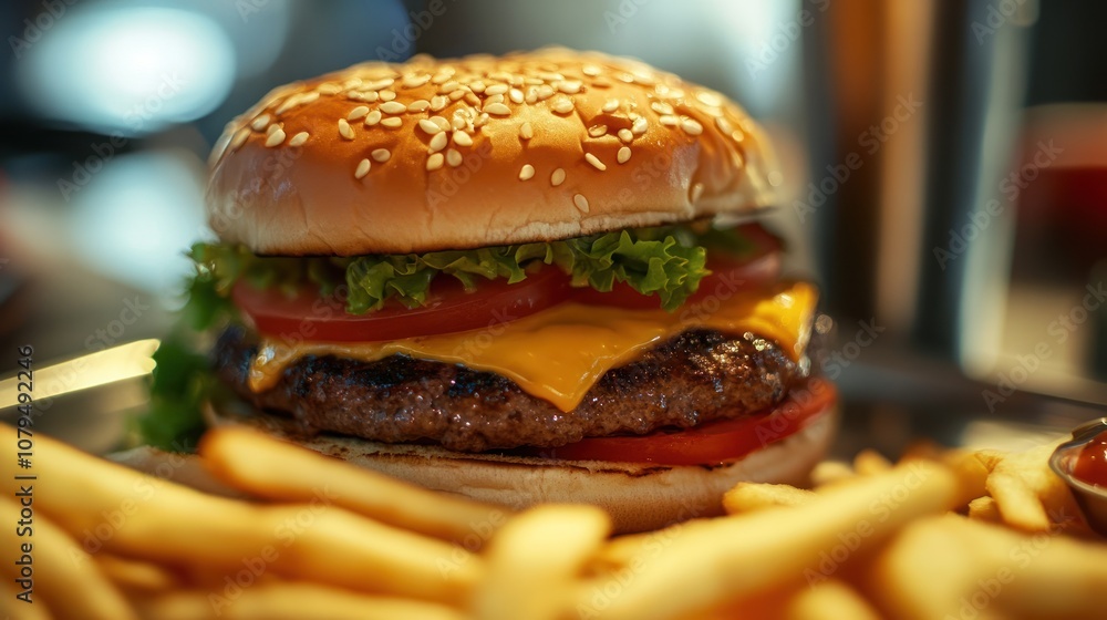 Juicy Cheeseburger with Golden Fries Juicy Cheeseburger with Golden Fries