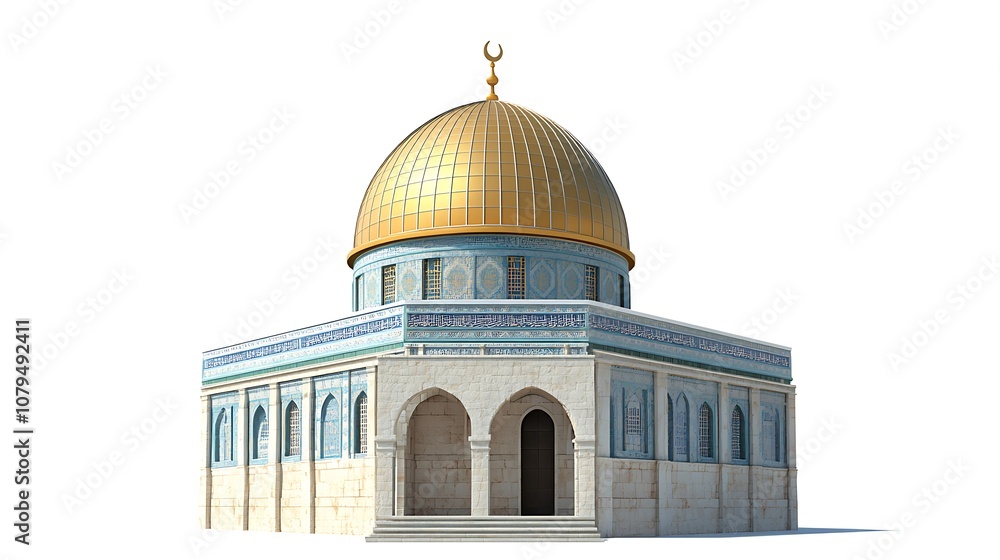 Obraz premium A depiction of a dome-shaped building with intricate designs and a golden dome, symbolizing religious significance.