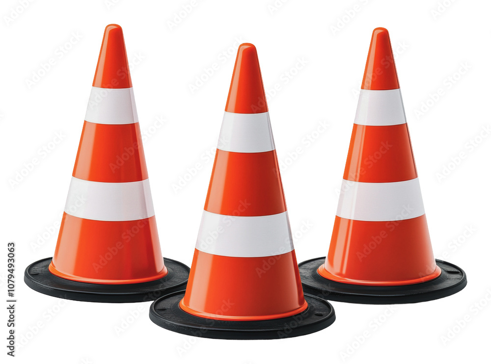 PNG Traffic cones placed together on a flat surface PNG Traffic cones placed together on a flat surface