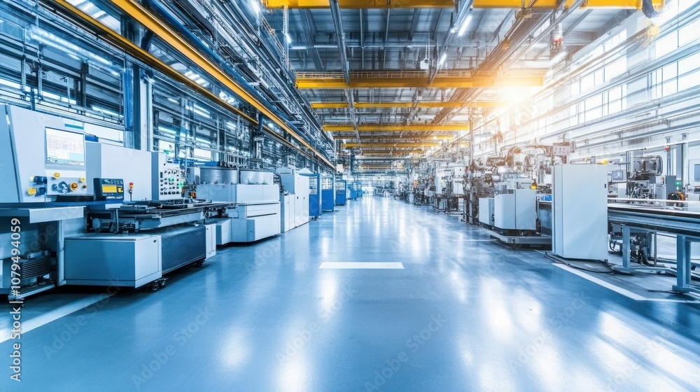 A modern industrial facility with machinery and equipment in a spacious layout. A modern industrial facility with machinery and equipment in a spacious layout.