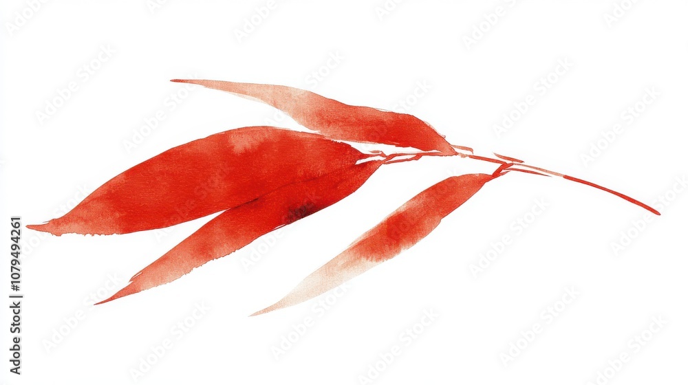 Red watercolor leaves on a white isolated background. Red watercolor leaves on a white isolated background.