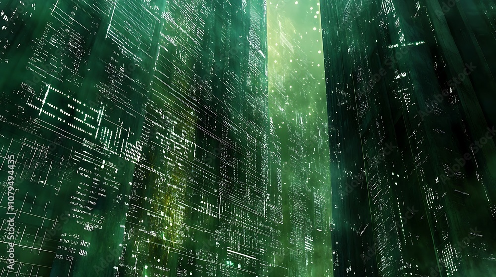 A digital landscape featuring towering structures and cascading data, evoking a futuristic, tech-inspired atmosphere. A digital landscape featuring towering structures and cascading data, evoking a futuristic, tech-inspired atmosphere.