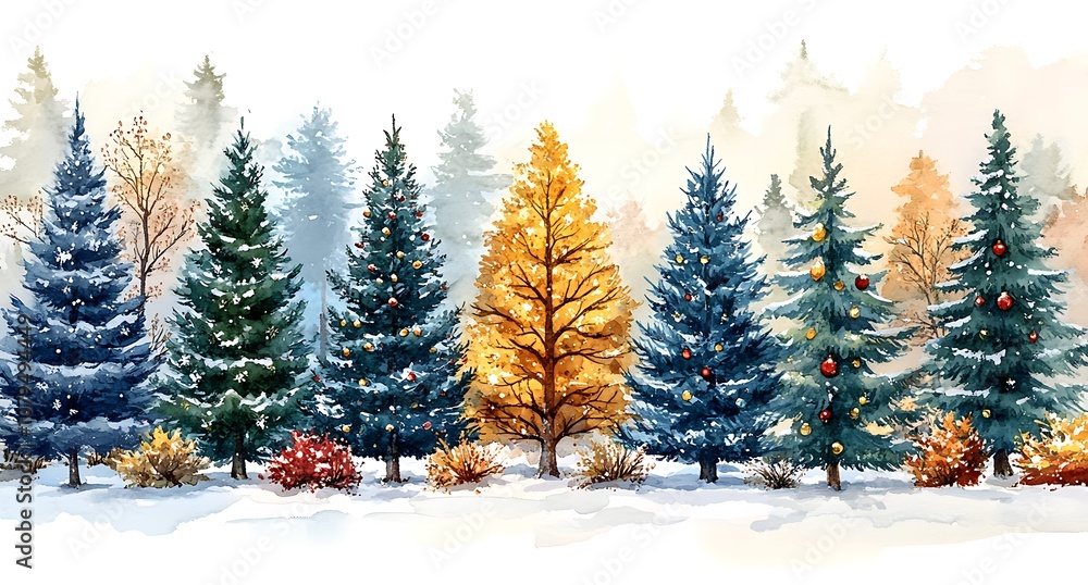 Obraz premium Group of trees in a snowy forest