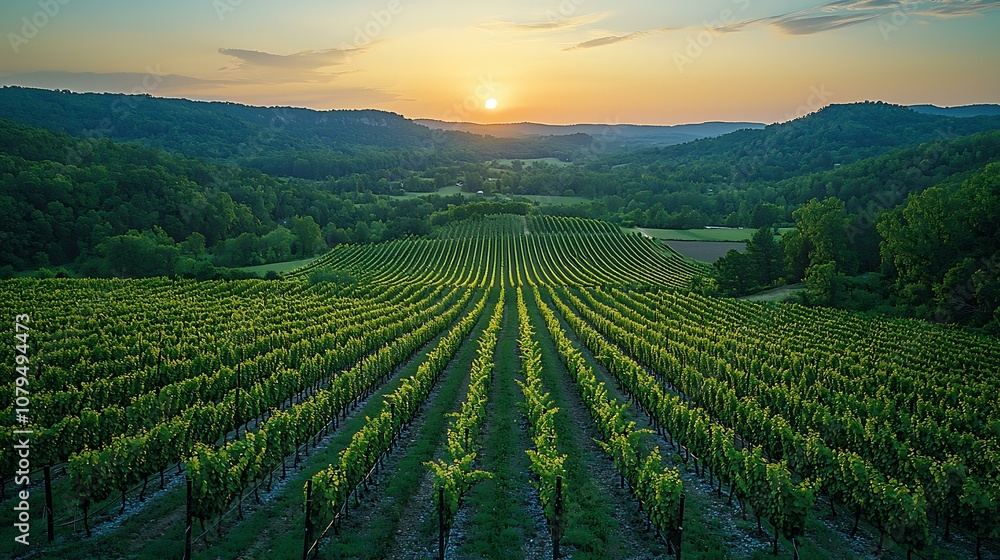 Aerial view of a vineyard with rows of grapevines Aerial view of a vineyard with rows of grapevines