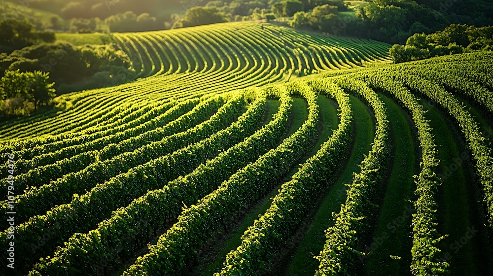 Aerial view of a vineyard with rows of grapevines Aerial view of a vineyard with rows of grapevines