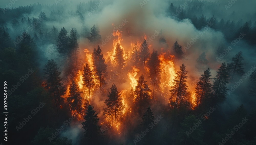 Fototapeta premium Forest Fire Aerial View