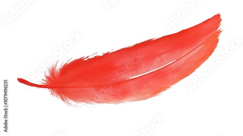 Vibrant red feather on a white isolate background.