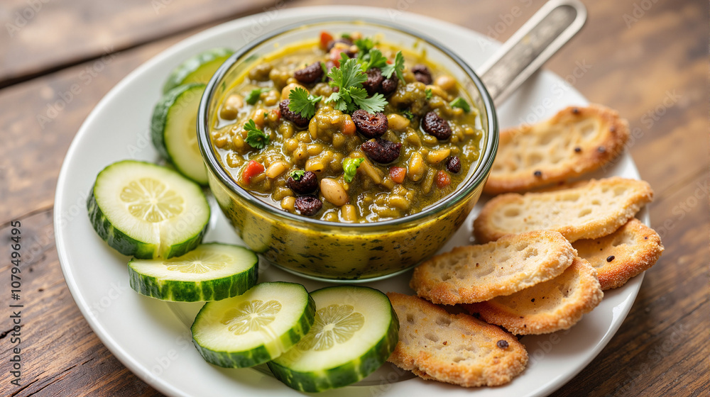 Olive tapenade with crackers and cucumber slices Olive tapenade with crackers and cucumber slices