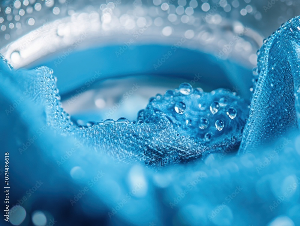 Water Drops on Blue Fabric Water Drops on Blue Fabric