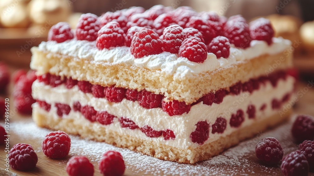 Delicious raspberry cake with whipped cream. Delicious raspberry cake with whipped cream.