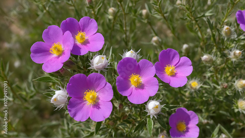 Wild purple flowers macro Cistus creticus cistaceae fifty megapixels no edit photo