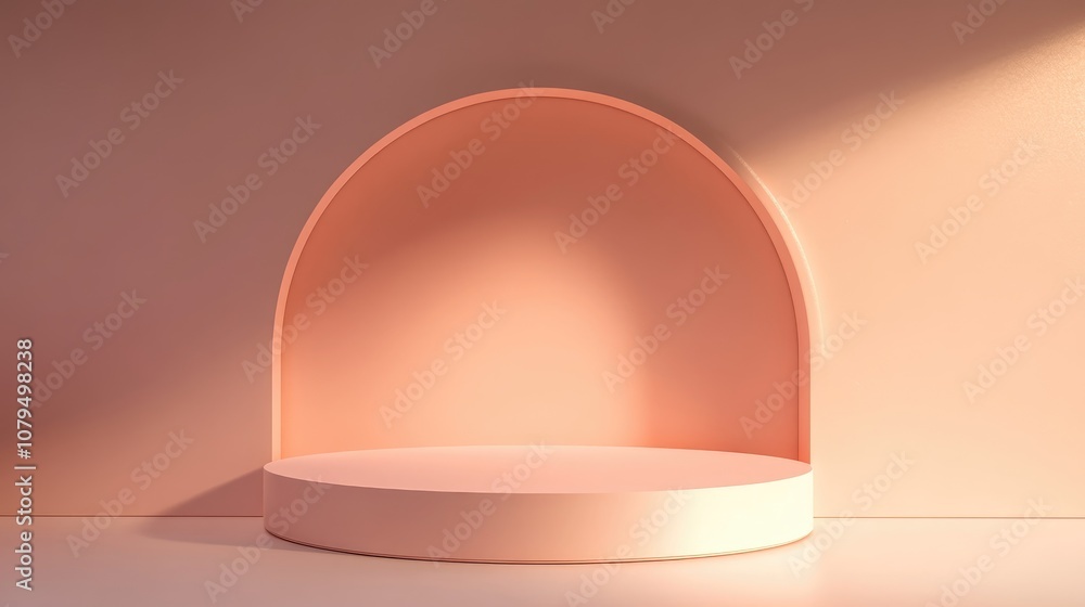 3D rendering of a pink minimal podium display mockup for product presentation featuring geometric shapes 3D rendering of a pink minimal podium display mockup for product presentation featuring geometric shapes