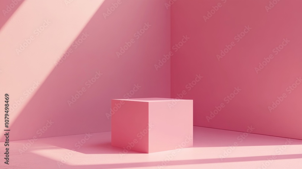 3D render illustration of a geometric minimal design concept featuring a pastel pink cube podium or pedestal background providing an empty space for product showcase and advertising purposes 3D render illustration of a geometric minimal design concept featuring a pastel pink cube podium or pedestal background providing an empty space for product showcase and advertising purposes