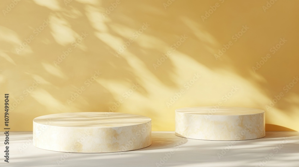 Round podium against a soft beige and yellow pastel backdrop Stylish natural surface for display 3D render illustration featuring an empty pedestal ideal for mockup products Round podium against a soft beige and yellow pastel backdrop Stylish natural surface for display 3D render illustration featuring an empty pedestal ideal for mockup products