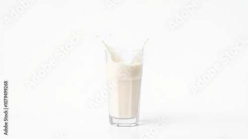 Glass of milk with a splash, on a white background, glass, liquid motion