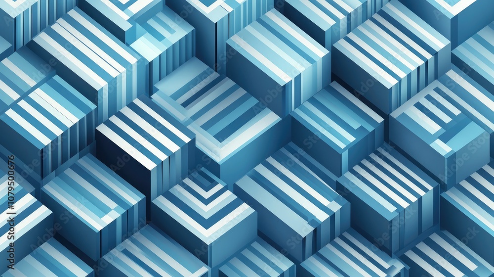 3D illustration featuring rows of blue cubes and stripes creating a parallelogram pattern Technological geometric background with a seamless design of fading lines 3D illustration featuring rows of blue cubes and stripes creating a parallelogram pattern Technological geometric background with a seamless design of fading lines