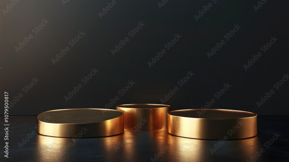 Elegant golden podium on a dark background luxury blank product display 3D rendering Elegant golden podium on a dark background luxury blank product display 3D rendering