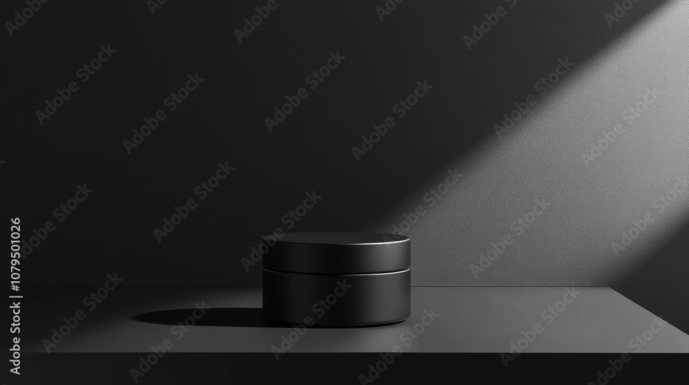3D rendering of an empty backdrop for cream cosmetics featuring a sleek black podium background 3D rendering of an empty backdrop for cream cosmetics featuring a sleek black podium background