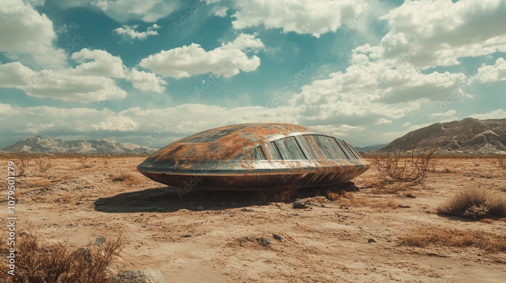 Crashed UFO in a desert landscape Exploration of ufology and AI generation Crashed UFO in a desert landscape Exploration of ufology and AI generation