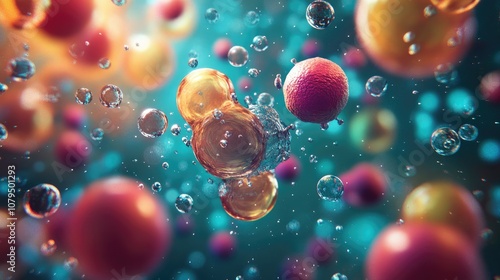 Nanoparticles viewed through a Transmission Electron Microscope showcasing atomic particles and their motion in space Colorful cells and particles in liquid Explore more options in my portfolio