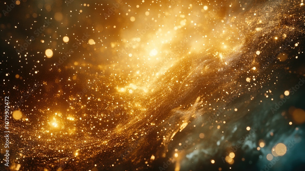 Golden stardust and glittering light on a shimmering backdrop Golden stardust and glittering light on a shimmering backdrop