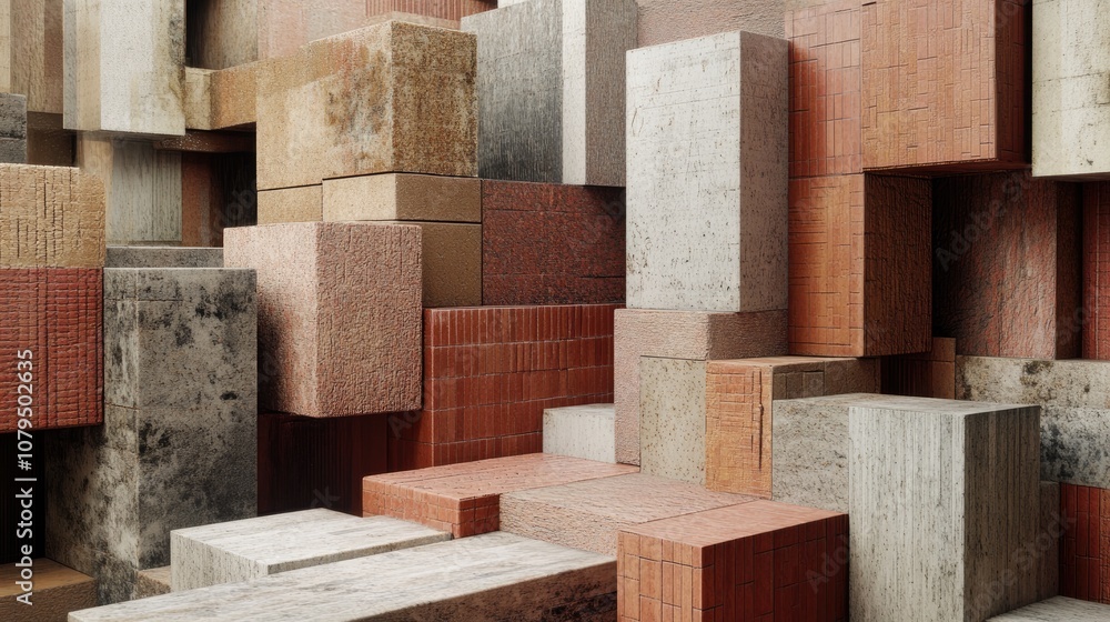 Fototapeta premium Abstract representation of architectural elements featuring brick materials