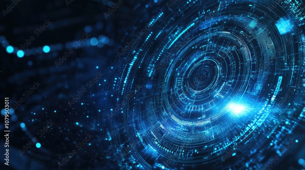 Blue digital technology background with cyber elements and data patterns Blue digital technology background with cyber elements and data patterns