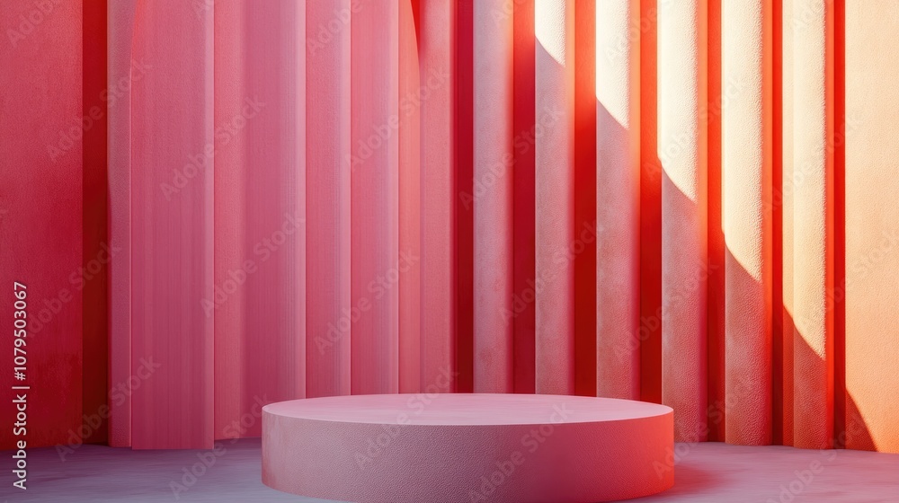Minimalist composition featuring a geometric shape with a cylinder podium set against a pink backdrop Seasonal greeting presentation in 3D rendering Minimalist composition featuring a geometric shape with a cylinder podium set against a pink backdrop Seasonal greeting presentation in 3D rendering