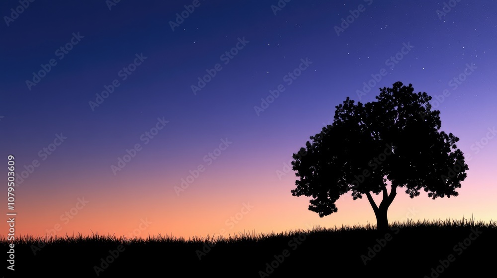 Silhouette against a clear twilight sky in a 3D cartoon rendering for advertising nature concept or landscape concept Silhouette against a clear twilight sky in a 3D cartoon rendering for advertising nature concept or landscape concept