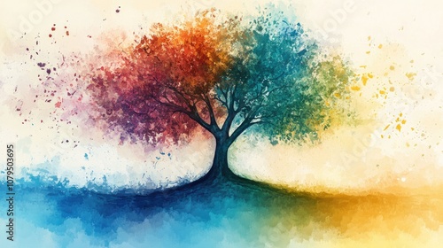 Abstract tree watercolor illustration