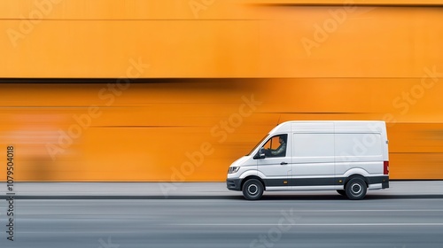 High-speed delivery van in motion urban street photography dynamic environment side view fast transport concept