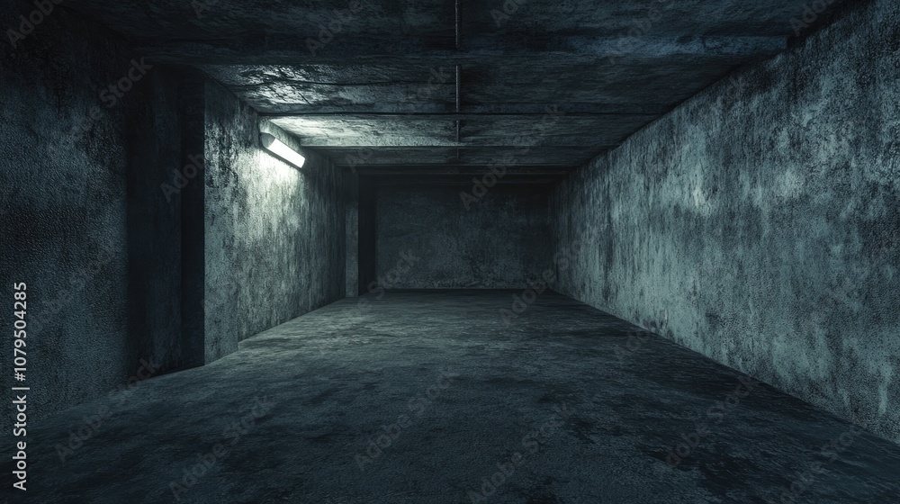 Obraz premium Empty interior of a dark basement room with concrete walls Architectural background in a 3D rendered image