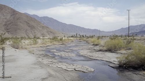 Peaceful Desert Landscape with a Dry Streambed