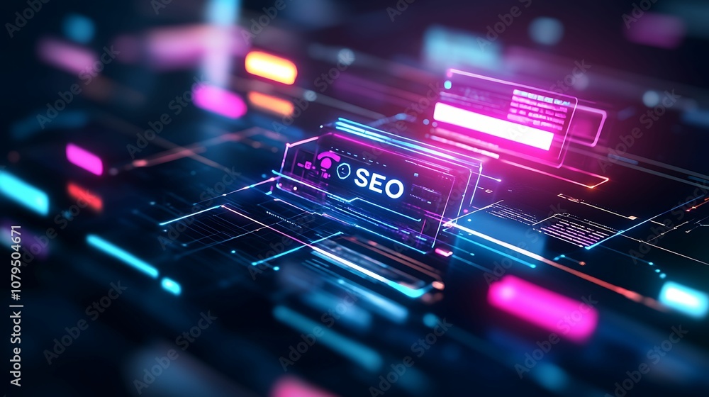 SEO relevance concept. A digital interface with a focus on SEO relevance concept. A digital interface with a focus on
