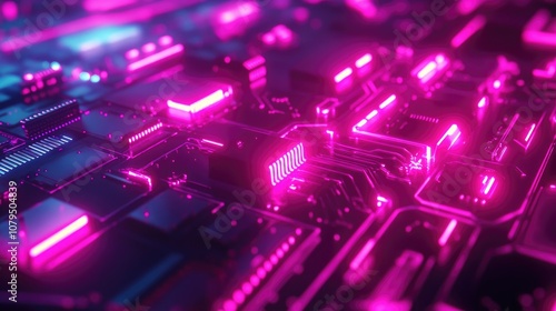 3D rendering of a vibrant pink neon abstract background featuring illuminated panels in ultraviolet light showcasing advanced futuristic power generation technology