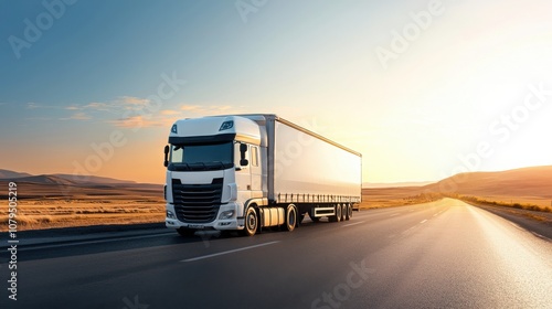 Fototapeta Naklejka Na Ścianę i Meble -  Long desert highway journey desert landscape truck transport isolated environment road view freedom concept