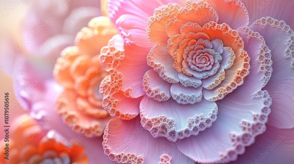 Abstract fractal patterns and shapes depicted through 3D cartoon rendering showcasing dynamic flowing natural forms flowers and spirals Abstract fractal patterns and shapes depicted through 3D cartoon rendering showcasing dynamic flowing natural forms flowers and spirals
