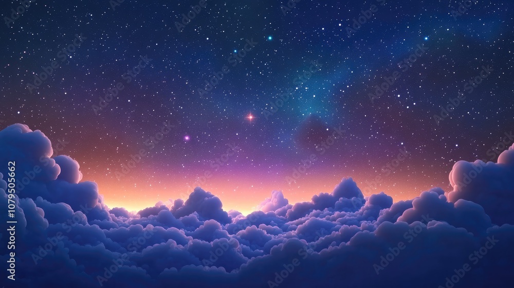 Fototapeta premium Night sky with stars and nebula in a 3D cartoon rendering