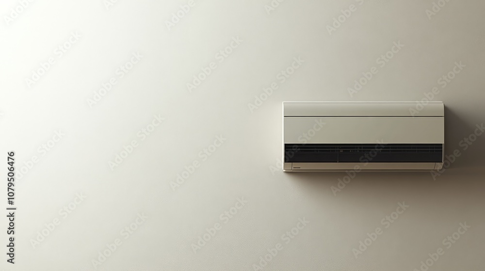 Modern Air Conditioning Unit Mounted on a Neutral Wall, Showcasing Contemporary Design and Efficiency for Home or Office Interior Spaces Modern Air Conditioning Unit Mounted on a Neutral Wall, Showcasing Contemporary Design and Efficiency for Home or Office Interior Spaces