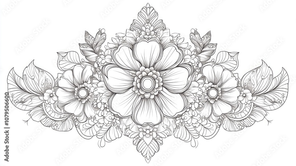 Henna flower design for tattoos and decorations Ornamental detail in ethnic style hand drawn doodle suitable for coloring book pages Henna flower design for tattoos and decorations Ornamental detail in ethnic style hand drawn doodle suitable for coloring book pages