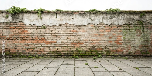 Grunge textured brick wall with subtle cracks and moss growth, brick, wall, moss, rustic, outdoors