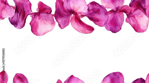 Seamless rim featuring watercolor pink orchid petals against a white background Botanical herbaria Purple dried flowers suitable for floral designs or greeting cards Exotic border ideal for wallpa photo