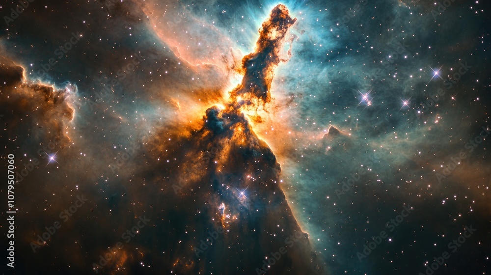 Stars dust and gas form a nebula in a distant galaxy Stars dust and gas form a nebula in a distant galaxy