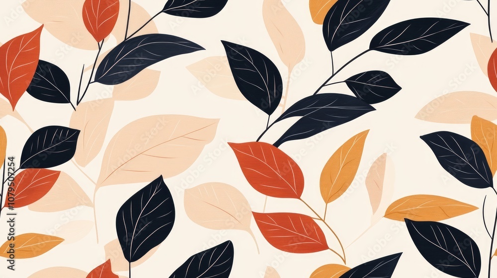 Fototapeta premium Seamless pattern featuring autumn leaves against a light backdrop