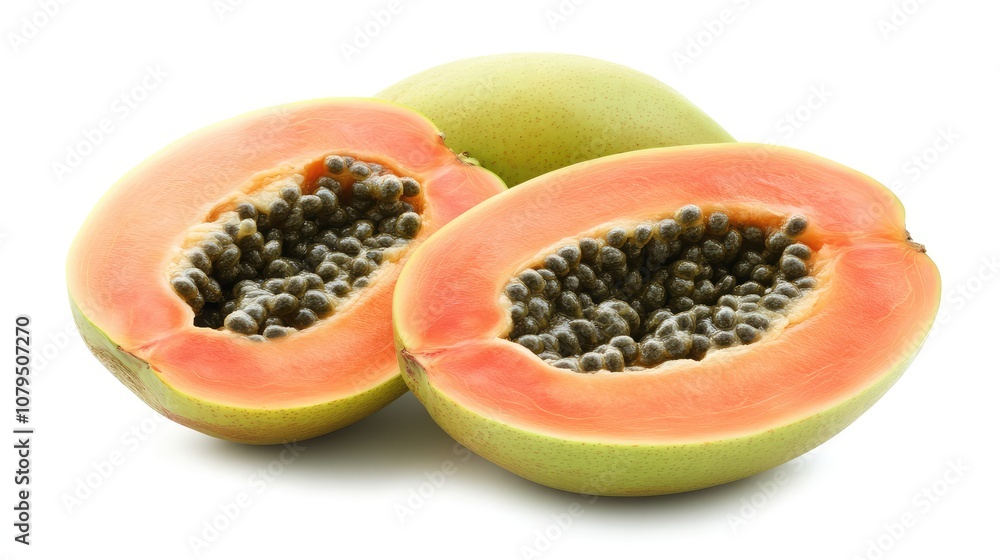 Fresh Slices of Ripe Papaya with Vibrant Orange Flesh and Black Seeds Showcasing Natural Sweetness and Nutritional Benefits Perfect for Healthy Eating Fresh Slices of Ripe Papaya with Vibrant Orange Flesh and Black Seeds Showcasing Natural Sweetness and Nutritional Benefits Perfect for Healthy Eating