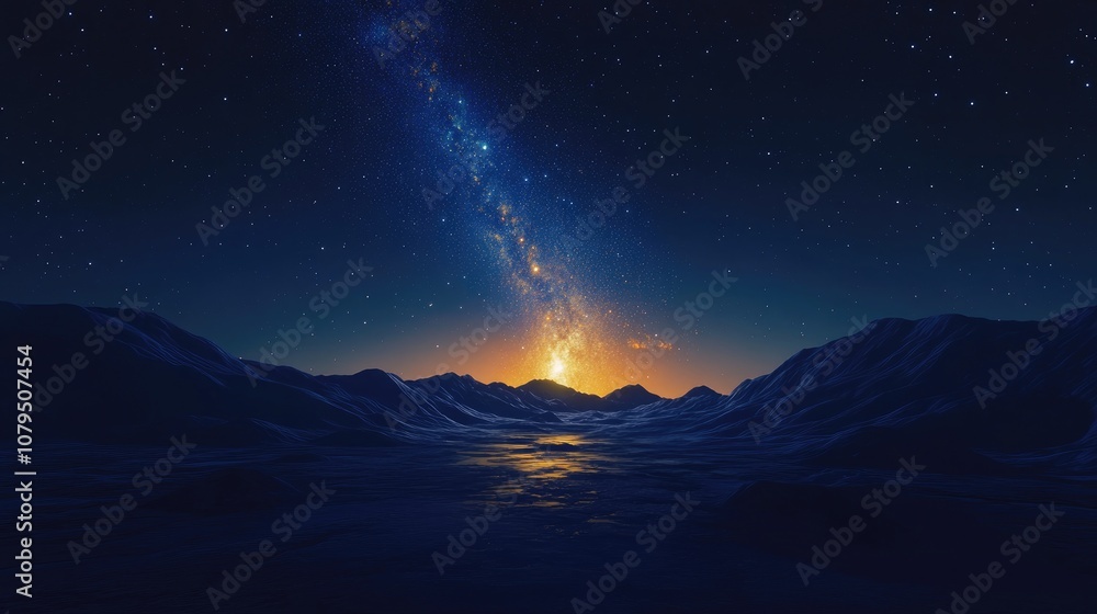 3D cartoon rendering of a starry night sky featuring the center of a galaxy and cosmic dust in the universe 3D cartoon rendering of a starry night sky featuring the center of a galaxy and cosmic dust in the universe