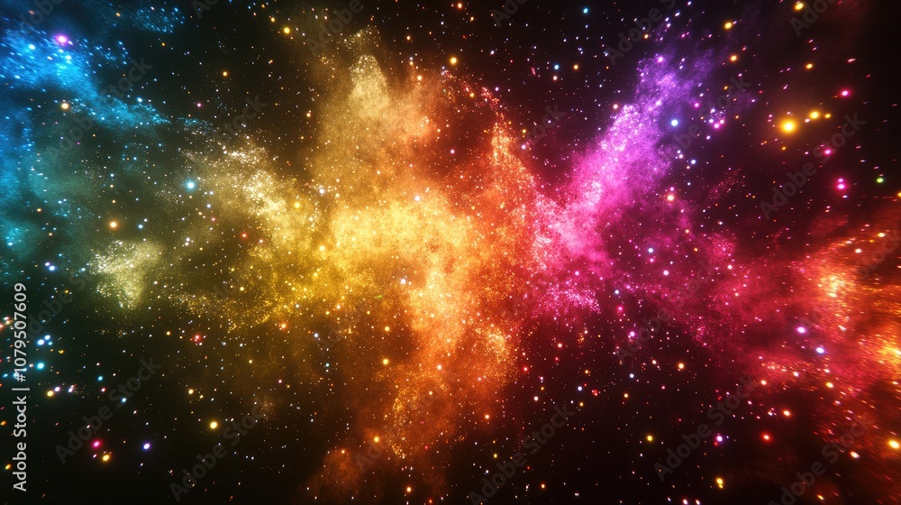 Abstract powder splatted background with a freeze motion effect of colorful powder explosion featuring a 3D cartoon rendering of color glitter texture on a dark backdrop Abstract powder splatted background with a freeze motion effect of colorful powder explosion featuring a 3D cartoon rendering of color glitter texture on a dark backdrop