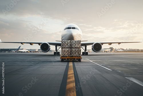 Loading operations of a cargo jet at an airport aviation action shot industrial environment ground level view freight transportation photo